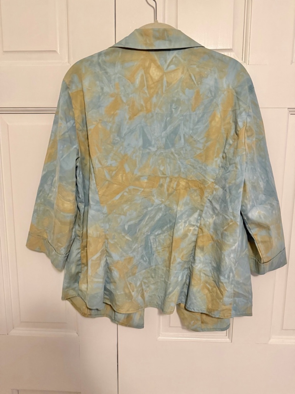 Lafayette‎ 148 New York Button Front Blouse Top Blue Beige Print Size 12 - Picture 3 of 9
